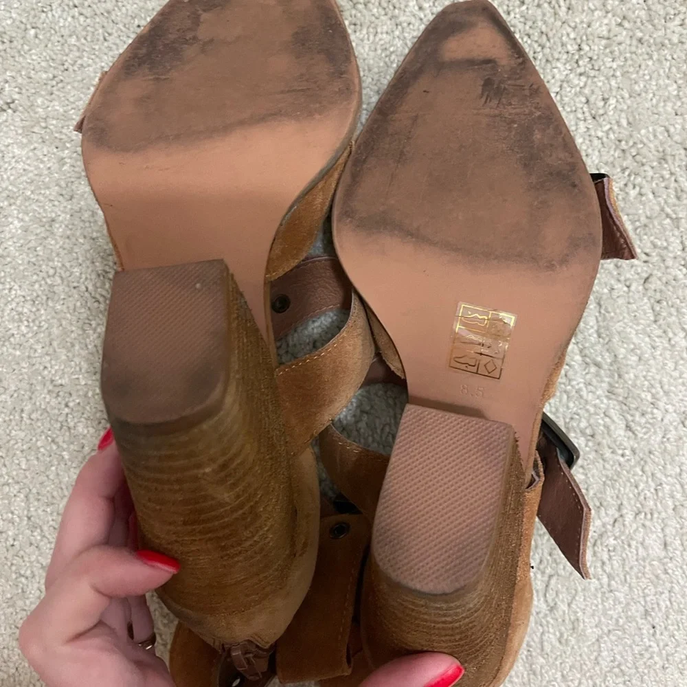 Free People Tan Suede Buckle Heels - Picture 3 of 3